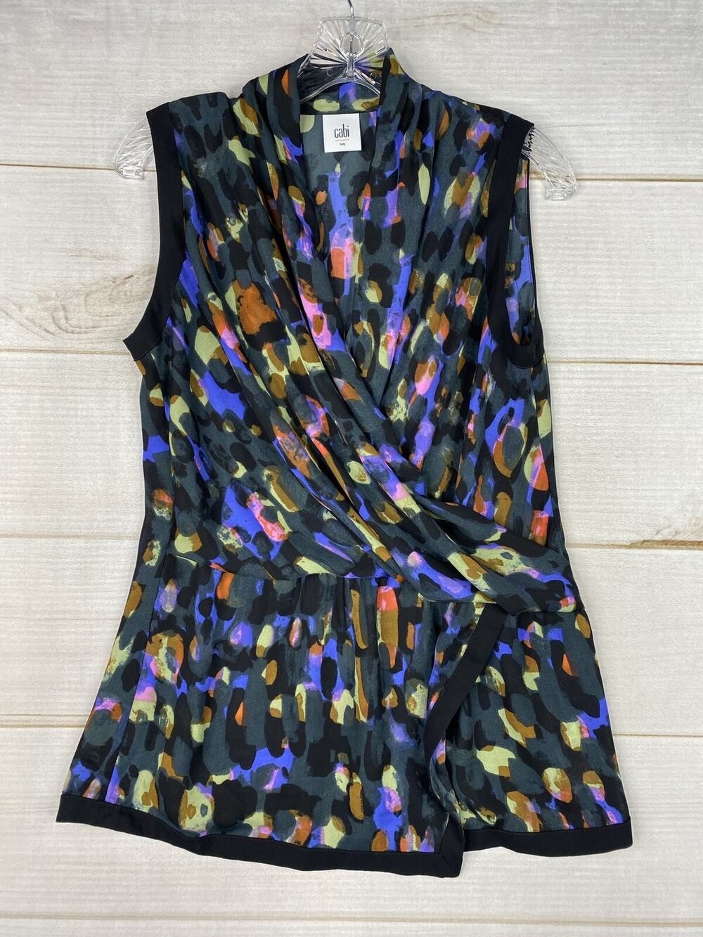 Cabi Womens Top Sz S Multicolor Wrap Front Sleeveless Lightweight Flowy Abstract